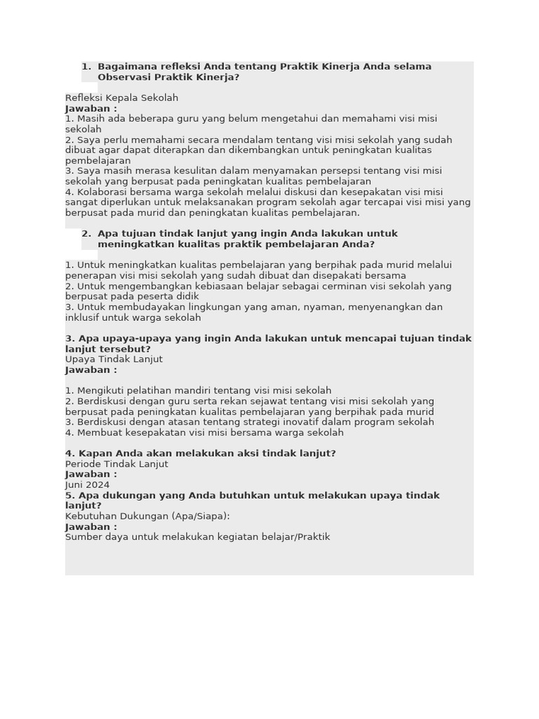 Refleksi Kinerja Selama Observasi Praktik
